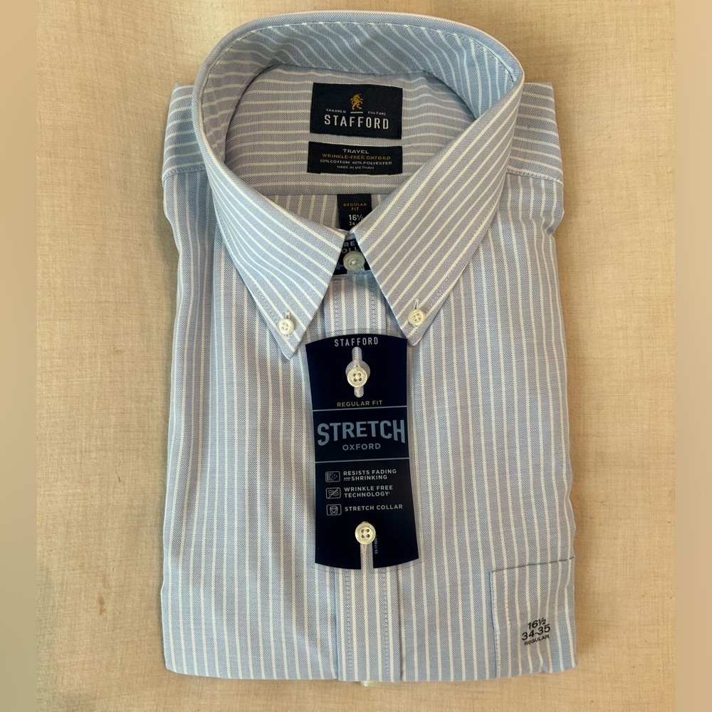 Men’s Stafford Regular Fit Stretch Oxford NWT Size 16.5, 34-35